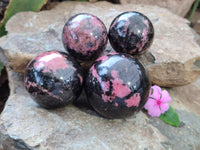 Polished Rhodonite Spheres x 4 From Ambindavato, Madagascar