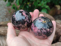 Polished Rhodonite Spheres x 4 From Ambindavato, Madagascar