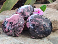 Polished Rhodonite Gemstone Hearts x 3 From Ambindavato, Madagascar