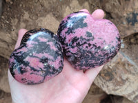 Polished Rhodonite Gemstone Hearts x 3 From Ambindavato, Madagascar