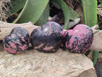 Polished Rhodonite Gemstone Hearts x 3 From Ambindavato, Madagascar