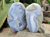 Polished Blue Lace Agate Geodes x 3 From Malawi