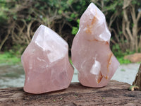 Polished Rose Quartz Flames x 3 From Ambatondrazaka, Madagascar