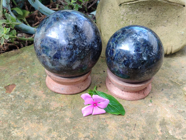 Polished Iolite Spheres x 2 From Ambatofinandrahana, Madagascar