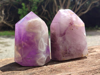 Polished Chevron Amethyst Points x 2 from Ankazobe, Madagascar