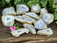 Polished On One Side Blue Lace Agate x 12 From Malawi