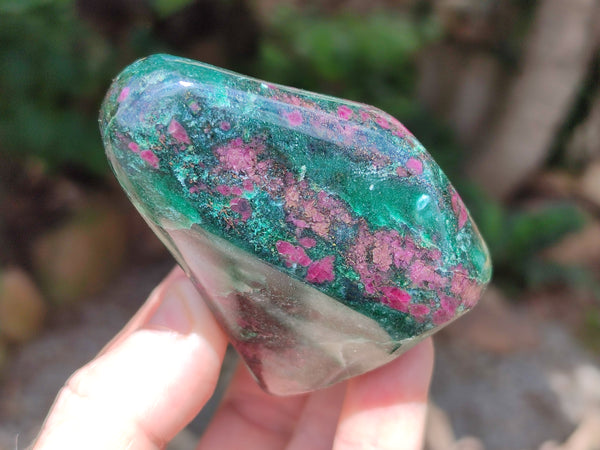 Polished Ruby Corundum In Chrome Verdite Standing Free Forms x 3 From Zimbabwe