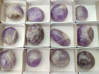 Polished Chevron Amethyst Palm Stones x 12 from Ankazobe, Madagascar