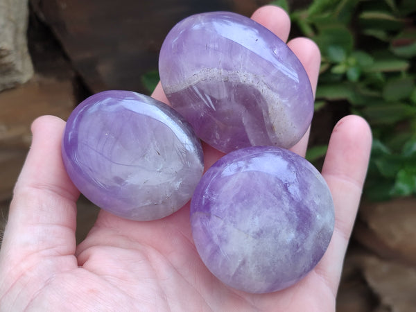 Polished Chevron Amethyst Palm Stones x 12 from Ankazobe, Madagascar