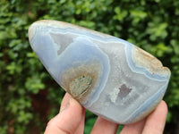 Polished Blue Lace Agate Standing Free Forms x 3 From Nsanje, Malawi