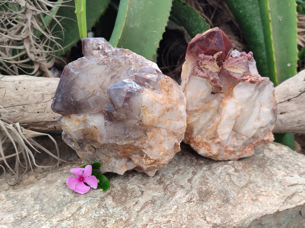 Natural Red Hematoid Quartz Clusters x 2 From Karoi, Zimbabwe