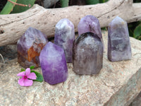 Polished Smokey Amethyst Window Quartz Crystals x 6 From Akansobe, Madagascar