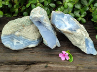 Natural Blue Lace Agate Geode Specimens x 3 From Nsanje, Malawi