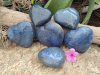 Polished Lazulite Hearts x 6 From Madagascar