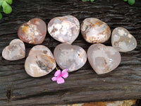 Polished Fossil Flower Agate Hearts x 8 From Antsahalova, Madagascar