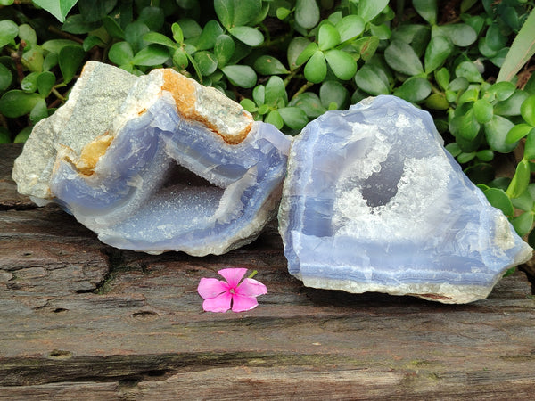 Natural Blue Lace Agate Geode Specimens x 2 From Malawi