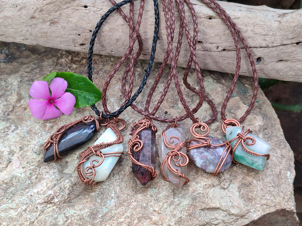 Hand Made Copper Wire Wrapped Pendants x 6 From Southern Africa