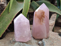 Polished Rose Quartz Crystal Points x 3 From Ambatondrazaka, Madagascar