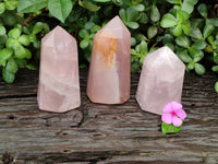 Polished Rose Quartz Crystal Points x 3 From Ambatondrazaka, Madagascar