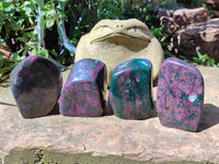 Polished Ruby Corundum In Chrome Verdite Standing Free Forms x 4 From Zimbabwe