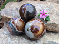 Polished Polychrome Jasper Spheres x 3 From Mahajanga, Madagascar