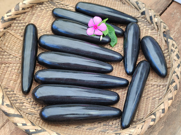 Polished Black Basalt Massage Wands x 12 From Madagascar