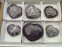 Polished Lepidolite with Pink Rubellite Hearts x 6 From Ambatondrazaka, Madagascar