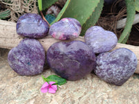 Polished Lepidolite with Pink Rubellite Hearts x 6 From Ambatondrazaka, Madagascar