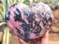 Polished Rhodonite Gemstone Hearts x 3 From Ambindavato, Madagascar