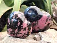 Polished Rhodonite Gemstone Hearts x 3 From Ambindavato, Madagascar