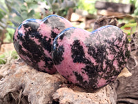 Polished Rhodonite Gemstone Hearts x 3 From Ambindavato, Madagascar