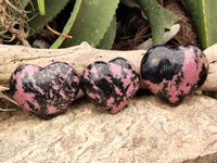 Polished Rhodonite Gemstone Hearts x 3 From Ambindavato, Madagascar