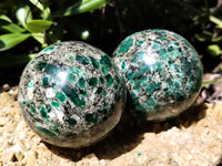 Polished Emerald Mica In Matrix Spheres x 2 From Mutoko, Zimbabwe