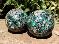 Polished Emerald Mica In Matrix Spheres x 2 From Mutoko, Zimbabwe