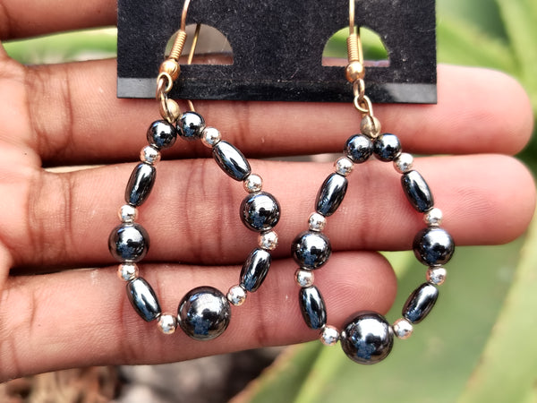 Hand Made Hematite Bead Hoop Earrings - sold per item - From China