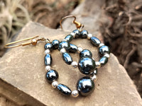 Hand Made Hematite Bead Hoop Earrings - sold per item - From China