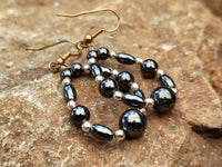 Hand Made Hematite Bead Hoop Earrings - sold per item - From China