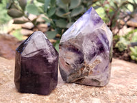 Polished Smokey Window Amethyst Quartz Crystals x 6 From Akansobe, Madagascar