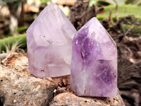 Polished Smokey Window Amethyst Quartz Crystals x 6 From Akansobe, Madagascar