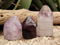 Polished Smokey Window Amethyst Quartz Crystals x 6 From Akansobe, Madagascar