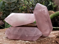 Polished Double Terminated Rose Quartz Points x 6 From Ambatondrazaka, Madagascar