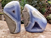 Polished Blue Lace Agate Geodes x 4 From Malawi