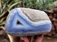 Polished Blue Lace Agate Geodes x 4 From Malawi