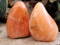 Polished Orange Twist Calcite Standing Free Forms x 2 From Madagascar