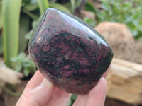 Polished Ruby Corundum In Chrome Verdite Standing Free Forms x 3 From Zimbabwe