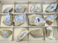 Polished On One Side Blue Lace Agate Geodes x 12 From Nsanje, Malawi