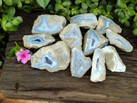 Polished On One Side Blue Lace Agate Geodes x 12 From Nsanje, Malawi