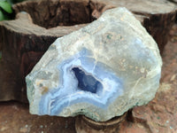 Polished On One Side Blue Lace Agate Geodes x 12 From Nsanje, Malawi