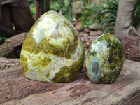 Polished Green Opal Standing Free Forms x 2 From Antsirabe, Madagascar