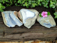 Natural Blue Lace Agate Geode Specimens x 3 From Nsanje, Malawi